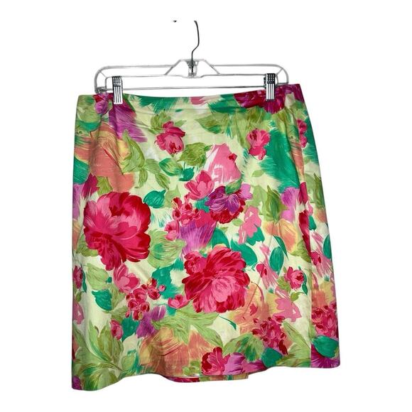 Talbots Dresses & Skirts - Talbots Skirt Womens 16 Floral Skirt Bright Cotton Lined Spring Vibrant Garden